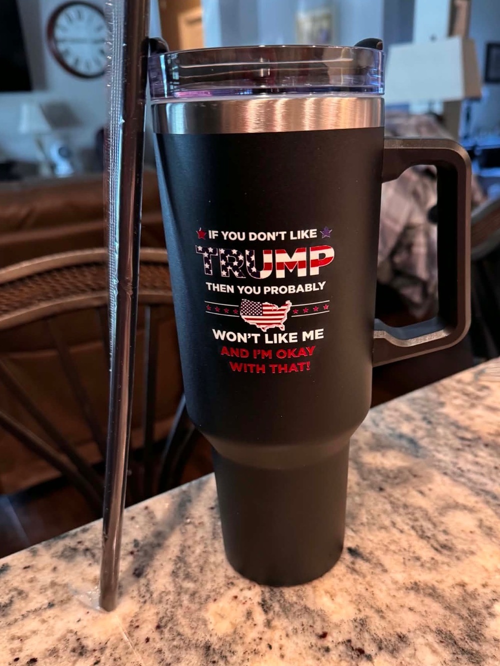 NEW Black Travel Tumbler with Patriotic 'Trump' Design